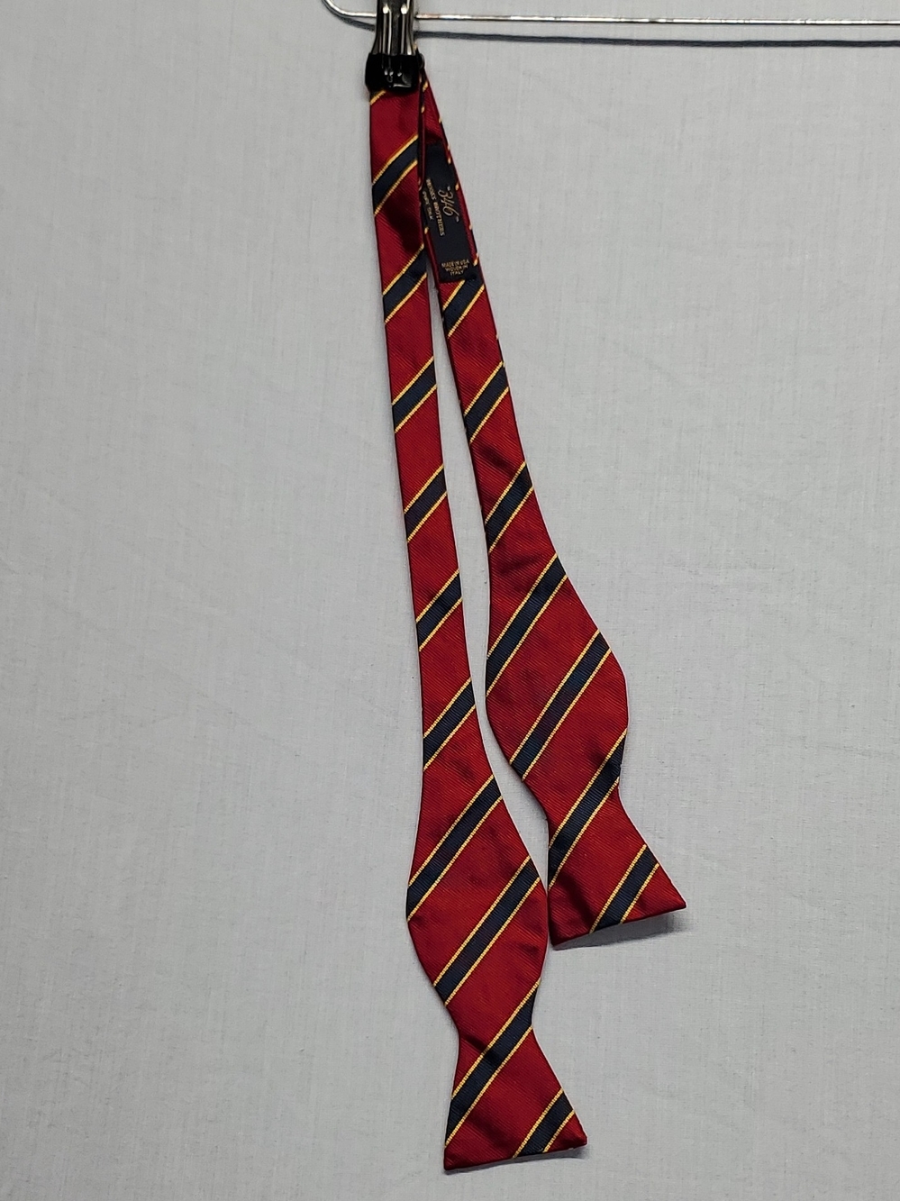 Brooks Brothers Red Striped Self-Tie Bow Tie with Navy and Gold Accent